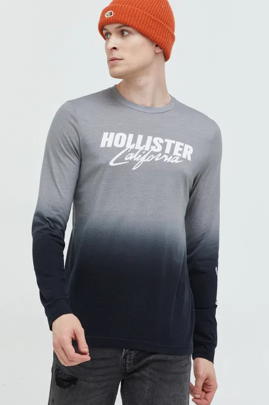 Bombažna majica z dolgimi rokavi Hollister Co. bela
