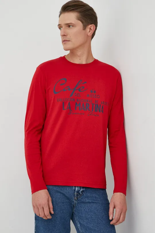 κόκκινο Βαμβακερή μπλούζα με μακριά μανίκια La Martina Ανδρικά