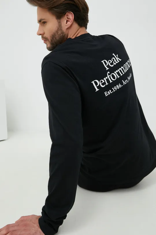 μαύρο Βαμβακερή μπλούζα με μακριά μανίκια Peak Performance Original Ανδρικά