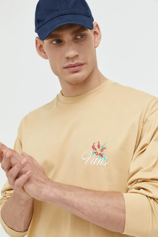 béžová Bavlnené tričko s dlhým rukávom Vans Pánsky