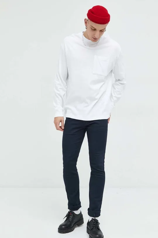 Bavlnené tričko s dlhým rukávom Abercrombie & Fitch biela