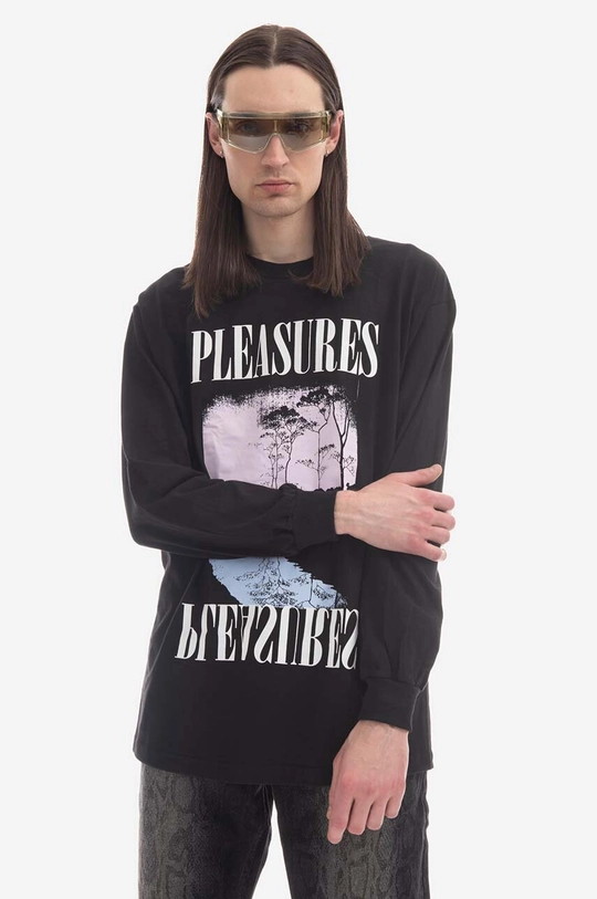 czarny PLEASURES longsleeve bawełniany River Long Sleeve Męski