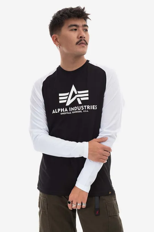 black Alpha Industries cotton longsleeve top Basic Men’s