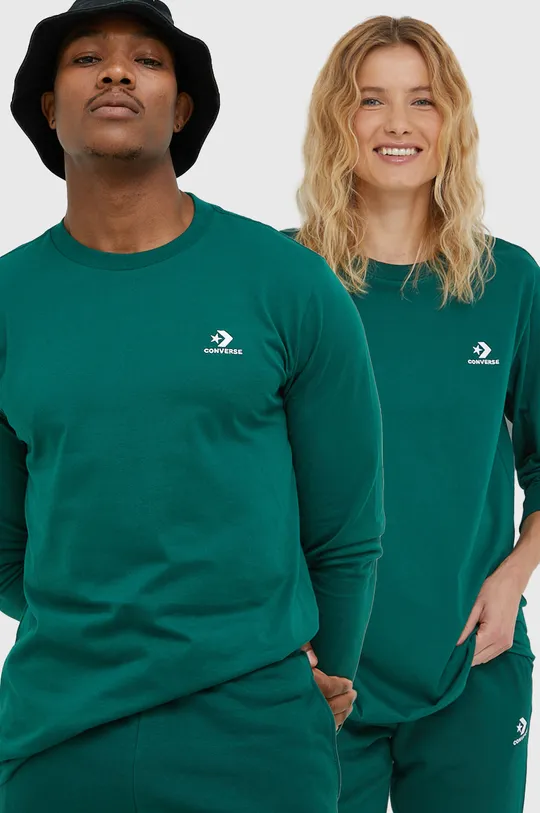 πράσινο Βαμβακερή μπλούζα με μακριά μανίκια Converse Unisex