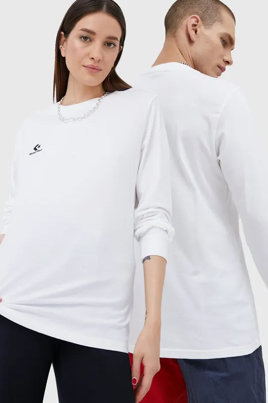 biela Bavlnené tričko s dlhým rukávom Converse Unisex