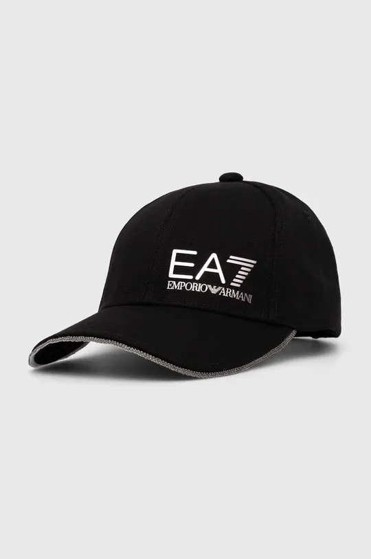 czarny EA7 Emporio Armani czapka z daszkiem bawełniana Damski