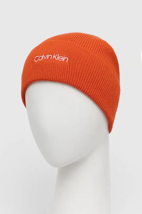 Σκουφί από μείγμα μαλλιού Calvin Klein πορτοκαλί