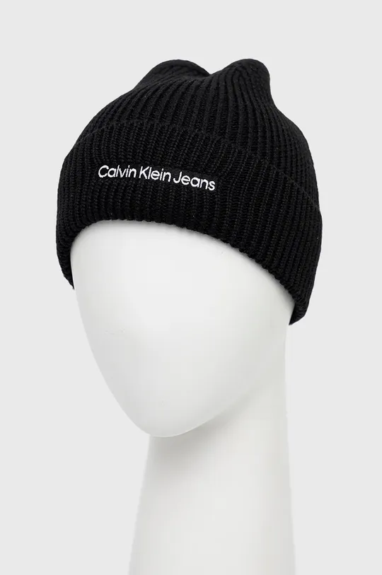 Vlnená čiapka Calvin Klein Jeans čierna