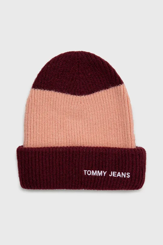 bordowy Tommy Jeans czapka z domieszką wełny Damski