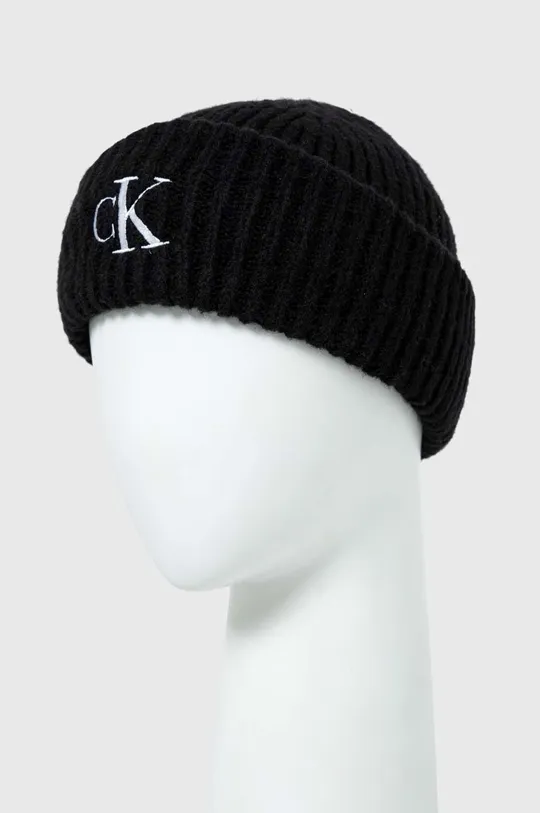 czarny Calvin Klein czapka i szalik z domieszką wełny