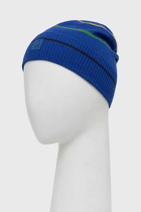 Detská čiapka s prímesou vlny United Colors of Benetton modrá