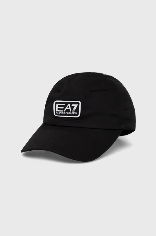 czarny EA7 Emporio Armani czapka z daszkiem bawełniana Męski
