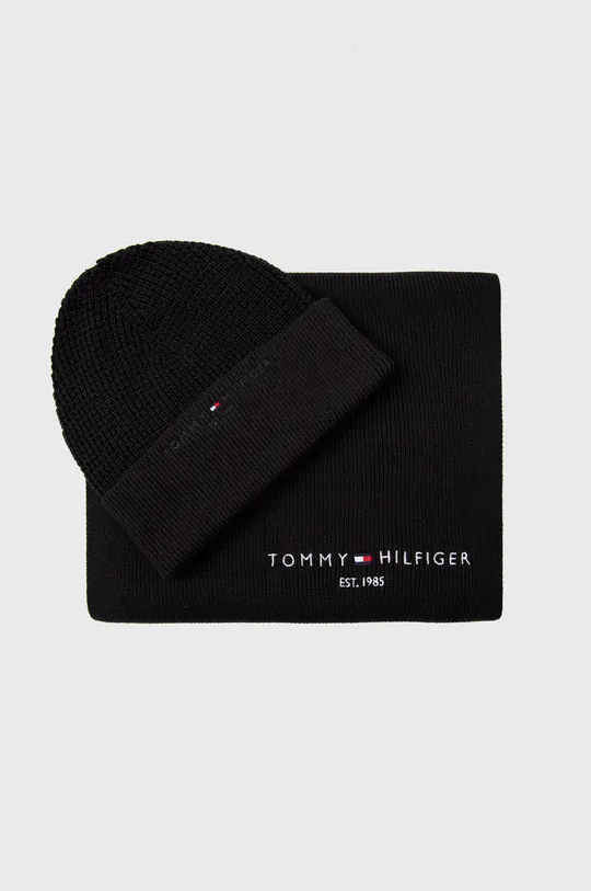 czarny Tommy Hilfiger czapka i szalik bawełniany Męski