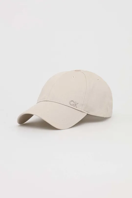 μπεζ βαμβακερό καπέλο του μπέιζμπολ Calvin Klein Ανδρικά