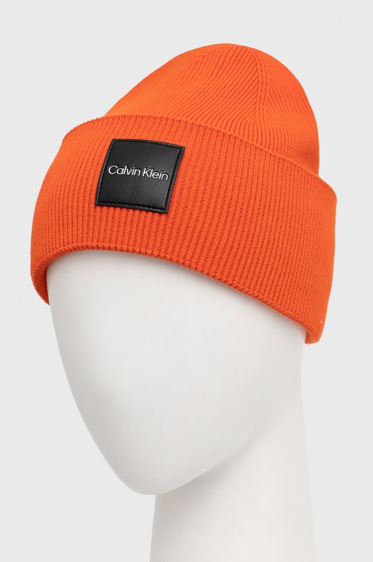 Bavlněná čepice Calvin Klein mandarinková