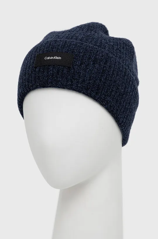 Шерстяная шапка Calvin Klein тёмно-синий