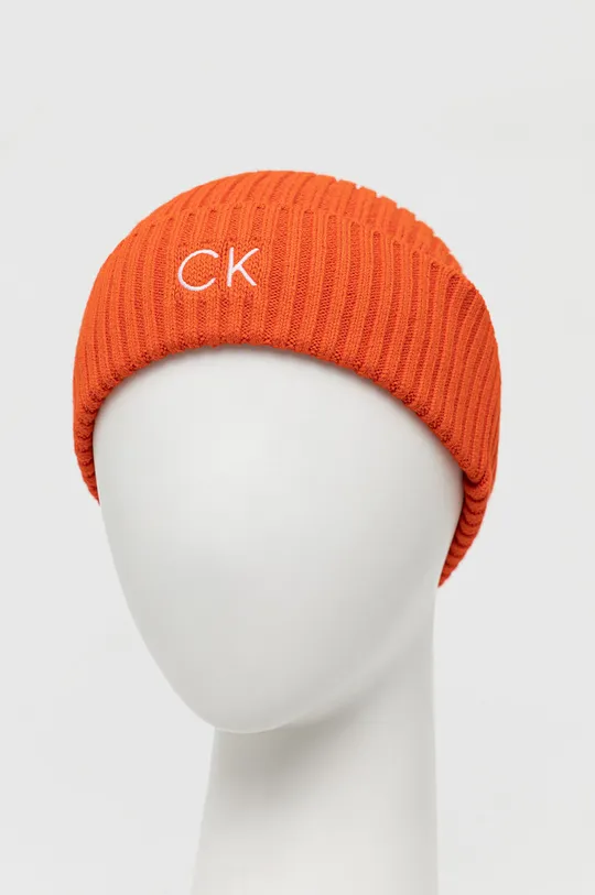Σκουφί με μείγμα κασμίρ Calvin Klein πορτοκαλί