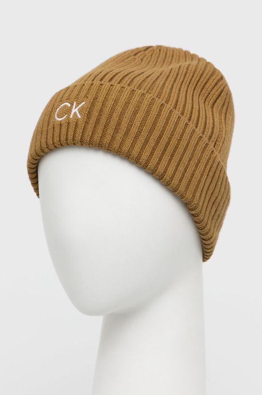 Calvin Klein czapka z domieszką kaszmiru złoty brąz
