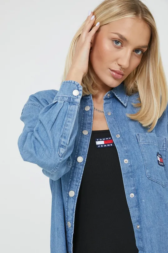 plava Pamučna košulja Tommy Jeans