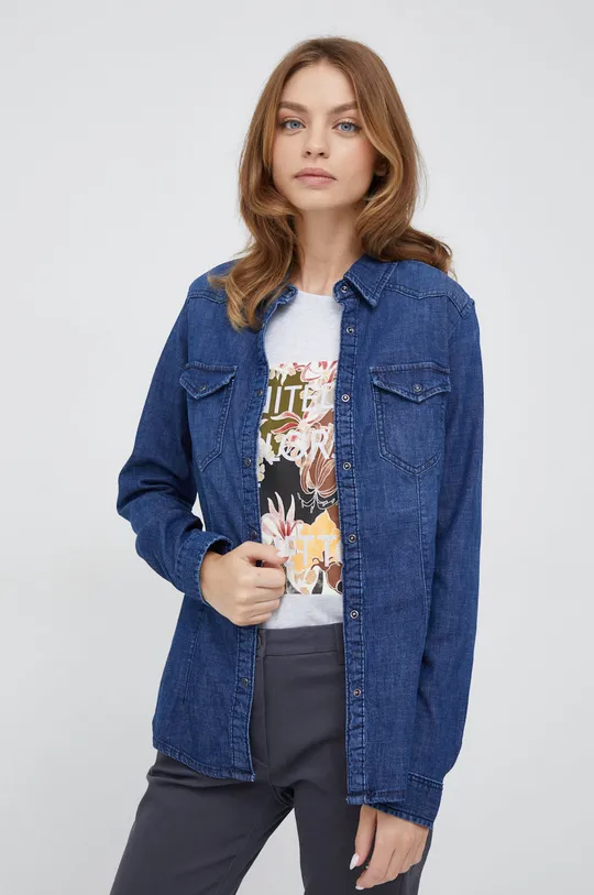 granatowy Sisley koszula jeansowa