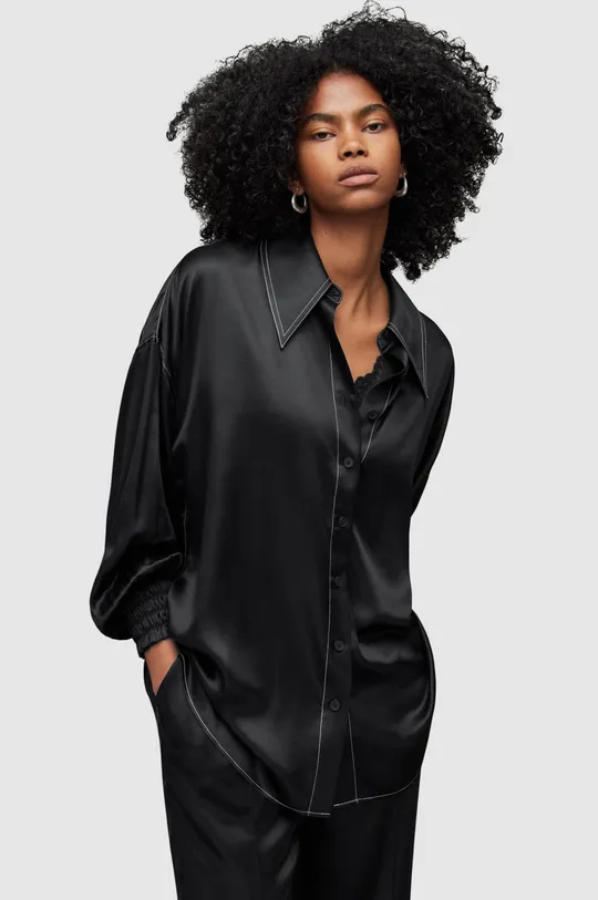 crna Košulja s primjesom svile AllSaints Ženski