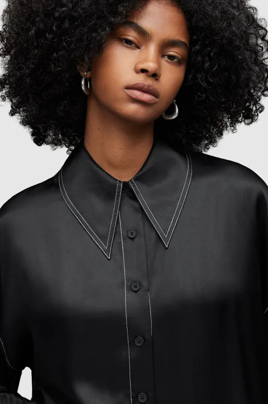 Košulja s primjesom svile AllSaints crna