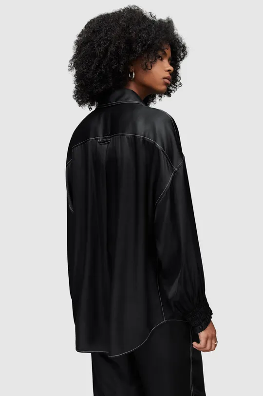 czarny AllSaints koszula z domieszką jedwabiu CHARLI SHIRT