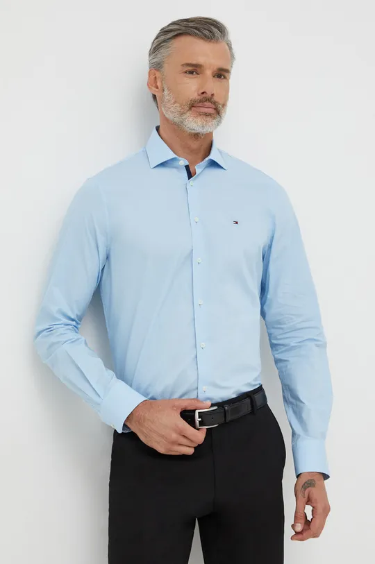 μπλε Βαμβακερό πουκάμισο Tommy Hilfiger Ανδρικά