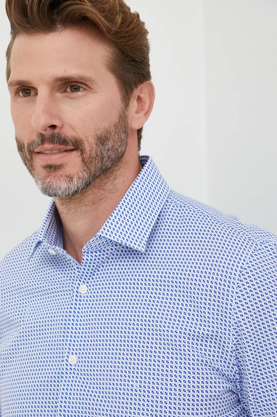 μπλε Βαμβακερό πουκάμισο Calvin Klein Ανδρικά