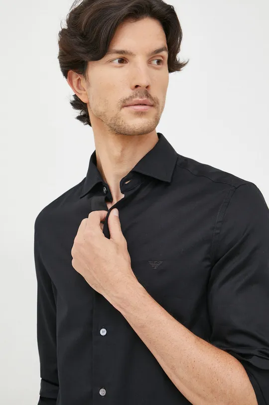 čierna Bavlnená košeľa Emporio Armani Pánsky