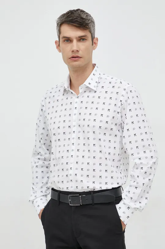 λευκό Βαμβακερό πουκάμισο Karl Lagerfeld Ανδρικά