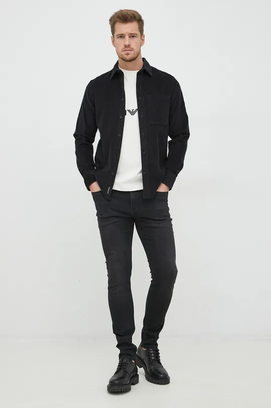 Πουκάμισο κοτλέ Calvin Klein Jeans μαύρο