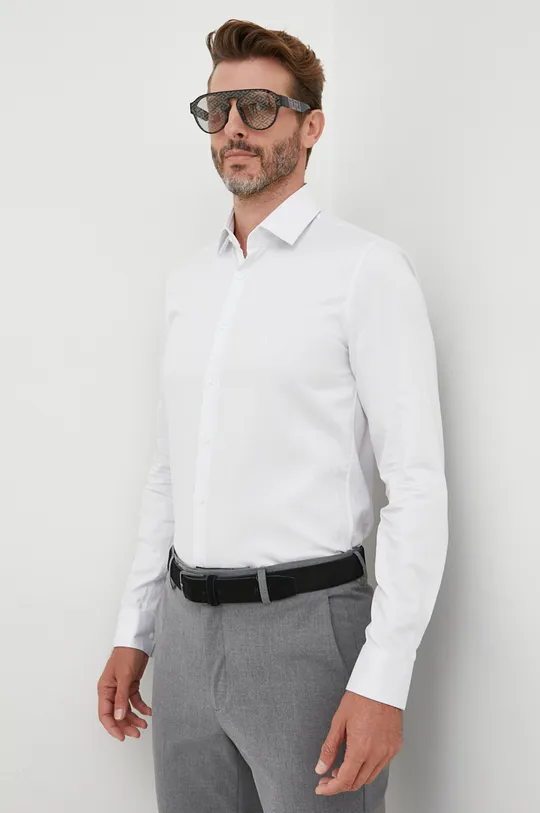 λευκό Βαμβακερό πουκάμισο Calvin Klein Ανδρικά