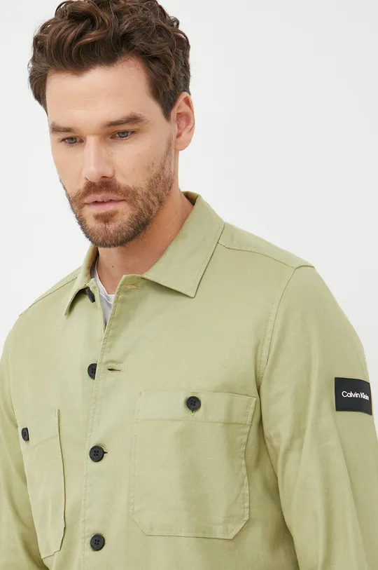 πράσινο Πουκάμισο με μείγμα από λινό Calvin Klein