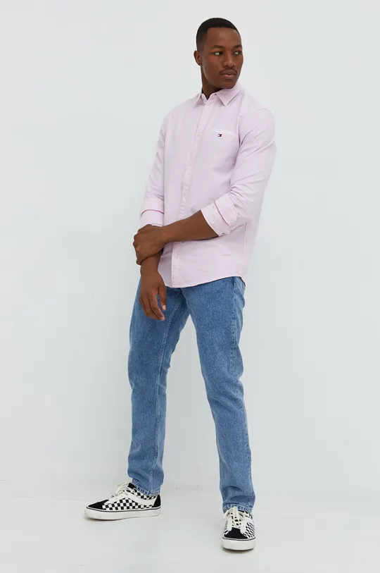 Bombažna srajca Tommy Jeans roza