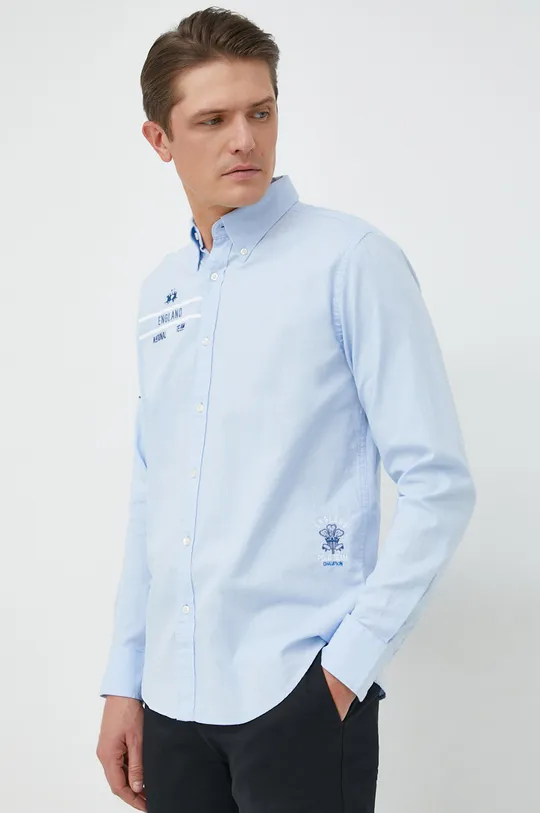 μπλε Βαμβακερό πουκάμισο La Martina Ανδρικά