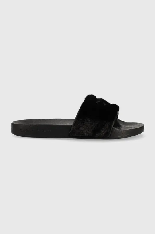 čierna Šľapky Calvin Klein Jeans Slide Fur Dámsky