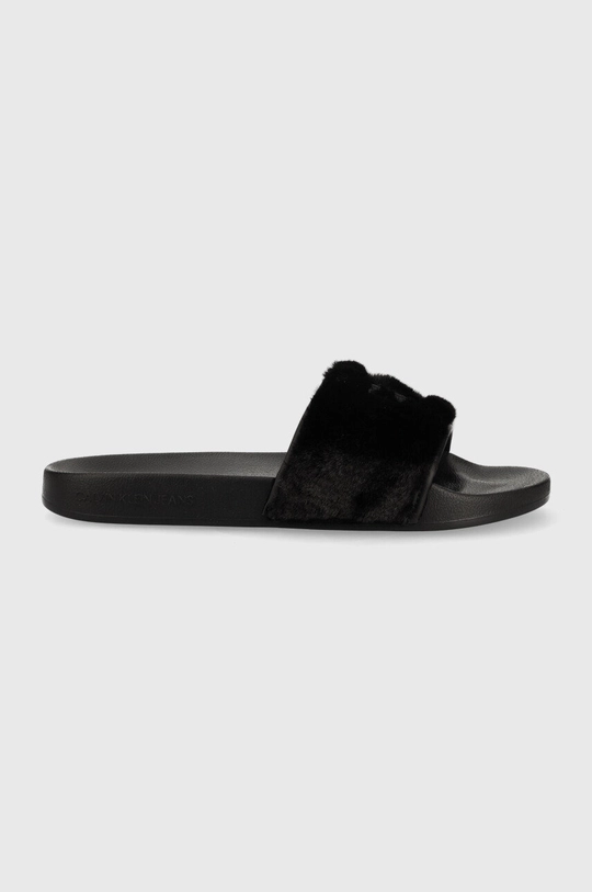 μαύρο Παντόφλες Calvin Klein Jeans Slide Fur Γυναικεία