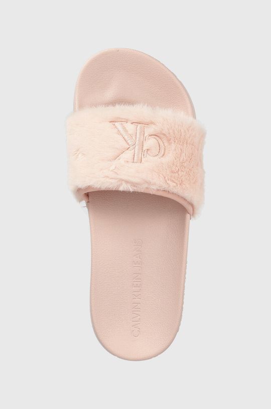 roz pastelat Calvin Klein Jeans papuci Slide Fur
