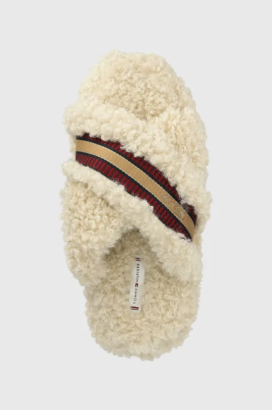 bézs Tommy Hilfiger papucs Sherpa Fur Home Slippers Straps