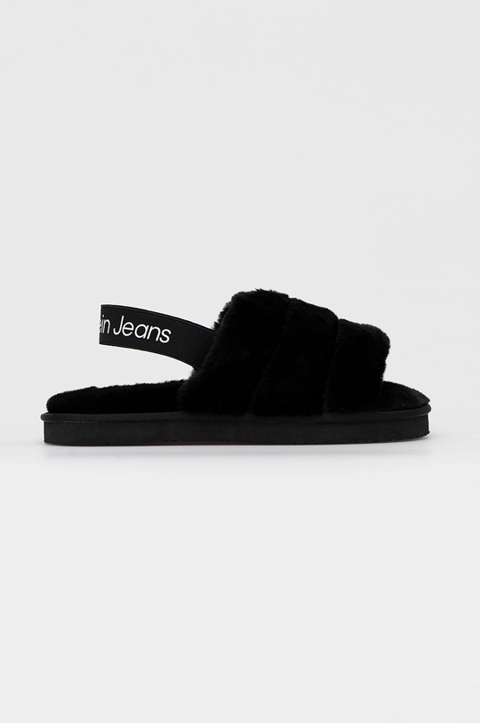 čierna Papuče Calvin Klein Jeans Home Slipper Fakefur Elastic Dámsky