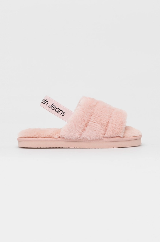 roza Copati Calvin Klein Jeans Home Slipper Fakefur Elastic Ženski