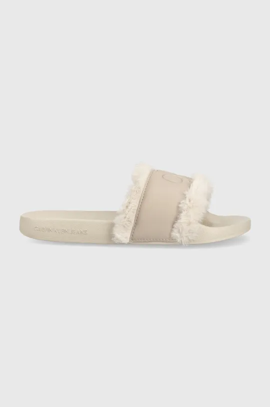 μπεζ Παντόφλες Calvin Klein Jeans Slide W/fake Fur Γυναικεία