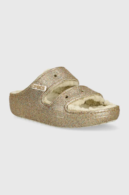 Šľapky Crocs Classic Cozzzy Glitter Sandal zlatá