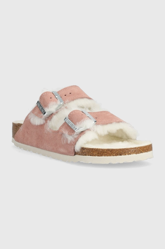 Birkenstock kapcie zamszowe Arizona Shearling różowy