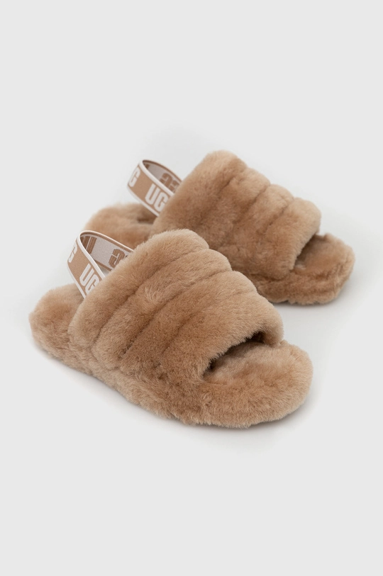 Вовняні дитячі тапочки UGG Fluff Yeah Slide коричневий