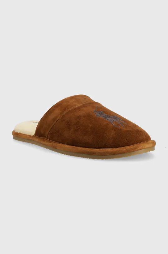 Kućne papuče od brušene kože Polo Ralph Lauren smeđa