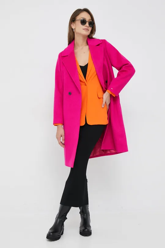 Μάλλινο παλτό Tommy Hilfiger ροζ