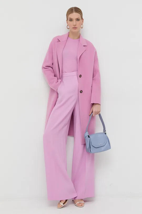 Μάλλινο παλτό BOSS ροζ