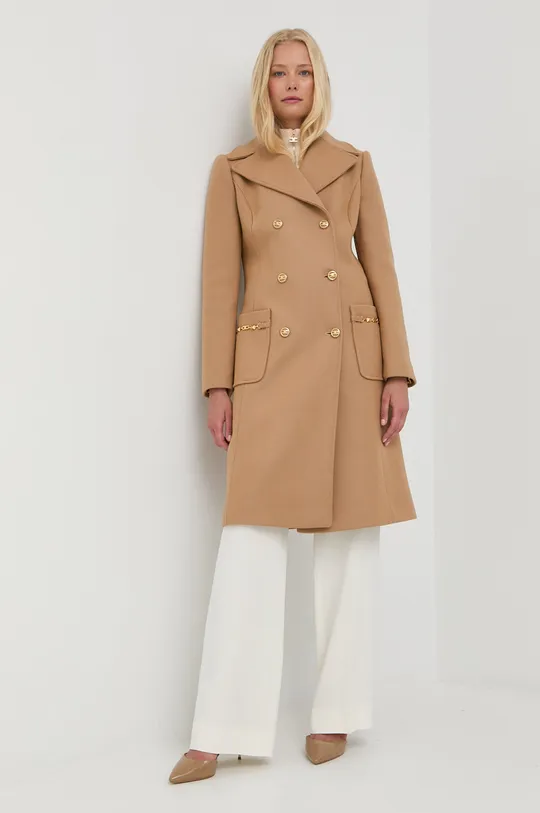 Μάλλινο παλτό Elisabetta Franchi μπεζ